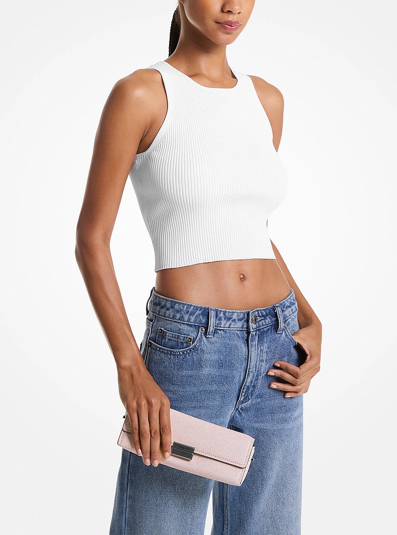 Lunar New Year Ludlow Small Denim-Printed Leather Convertible Pochette in ROSEWATER | Michael Kors