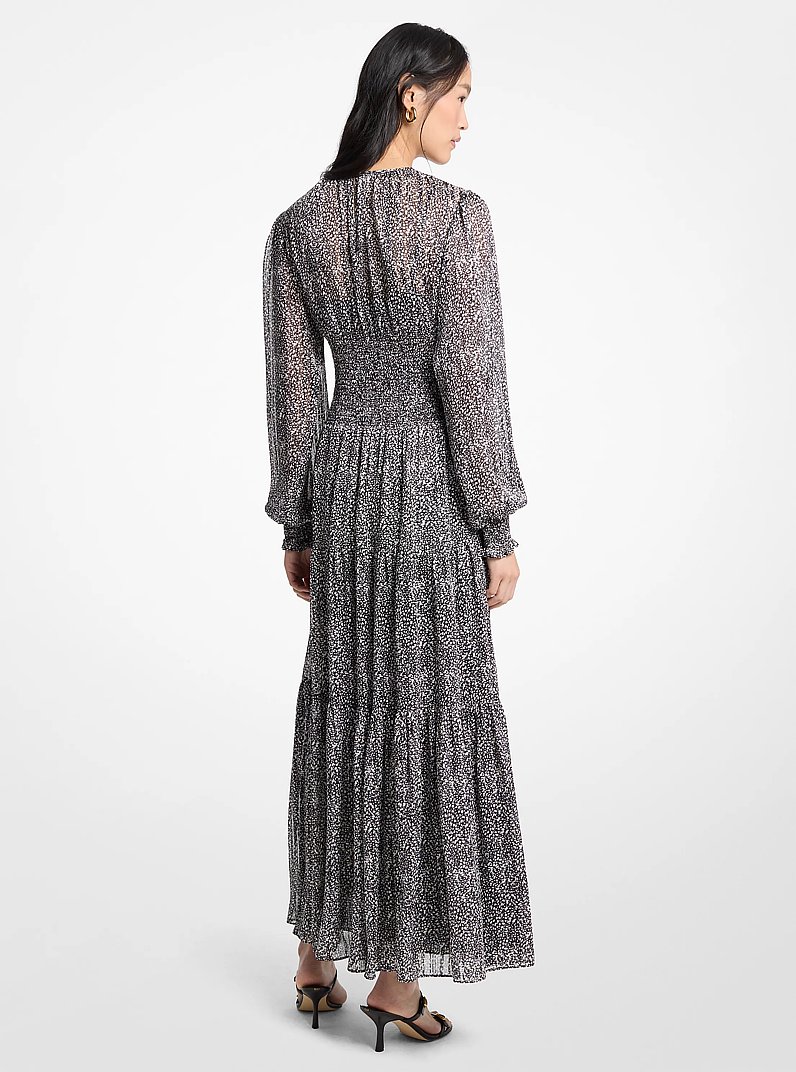 Gesmoktes Maxikleid aus Georgette mit Print in SCHWARZ/BONE | Michael Kors