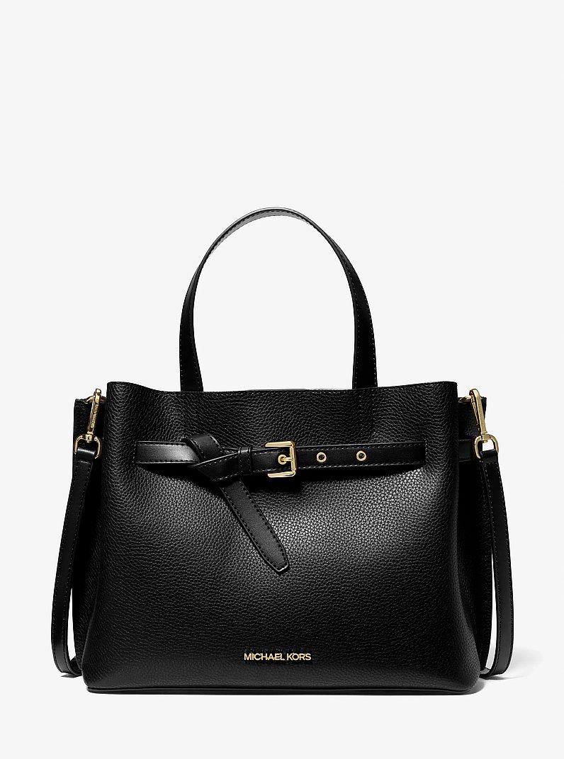 Emilia Large Pebbled Leather Satchel in BLACK | Michael Kors