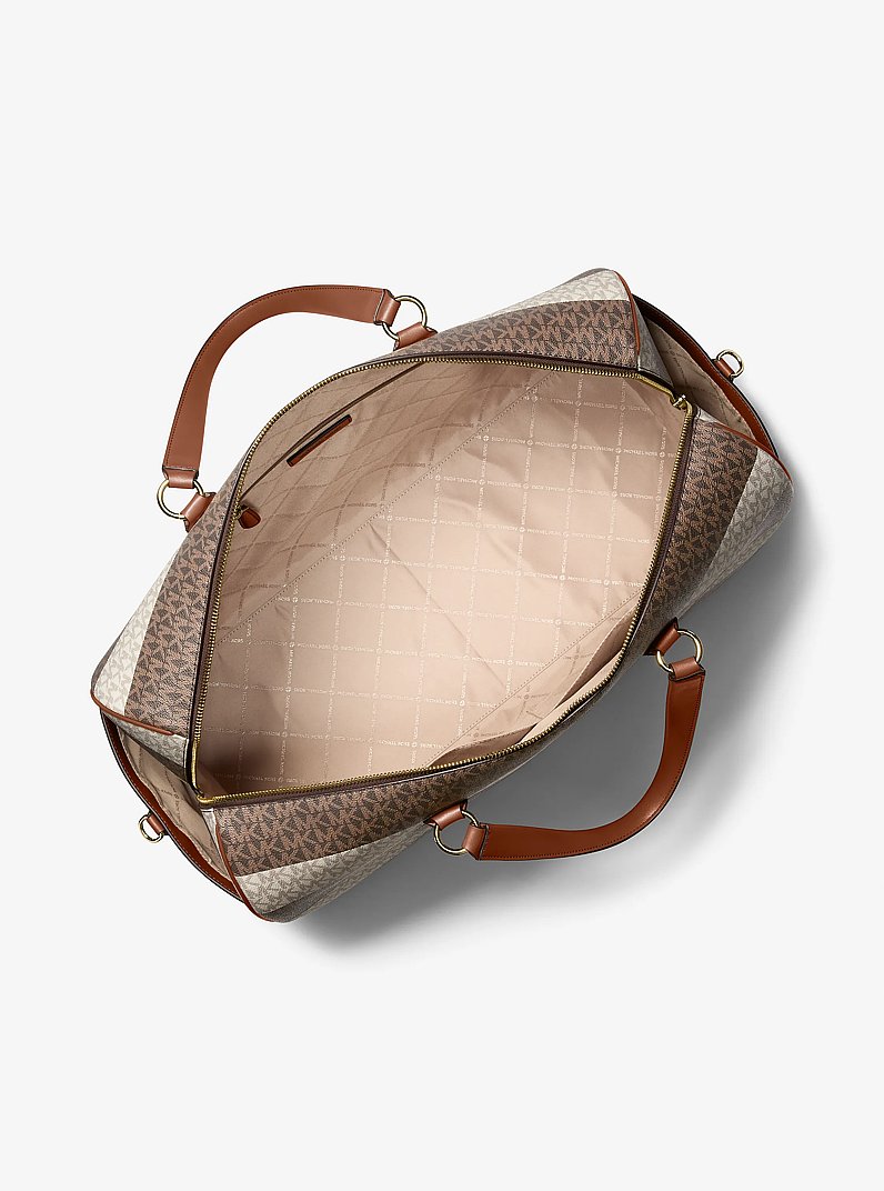 Tr&egrave;s grand sac de fin de semaine Grayson &agrave; rayures et &agrave; logo Signature in VANILLE/BAGAGE | Michael Kors