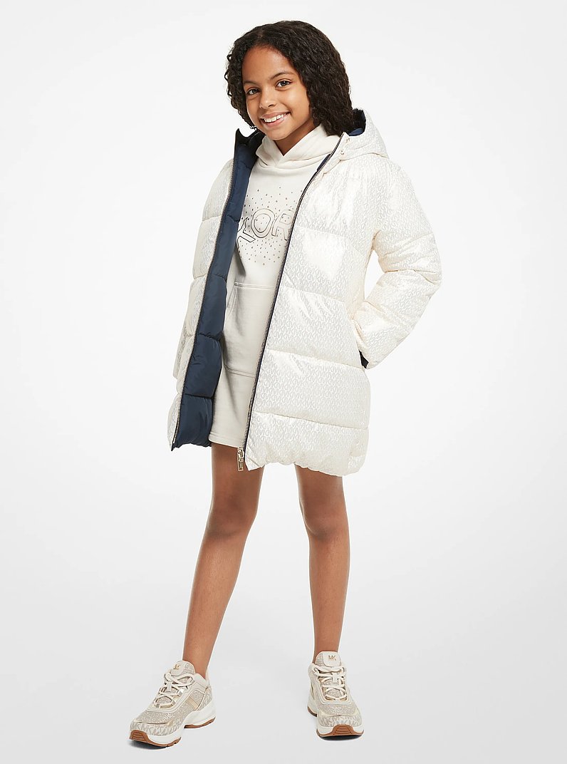 Quilted Metallic Logo Reversible Puffer Coat in CREAM | Michael Kors