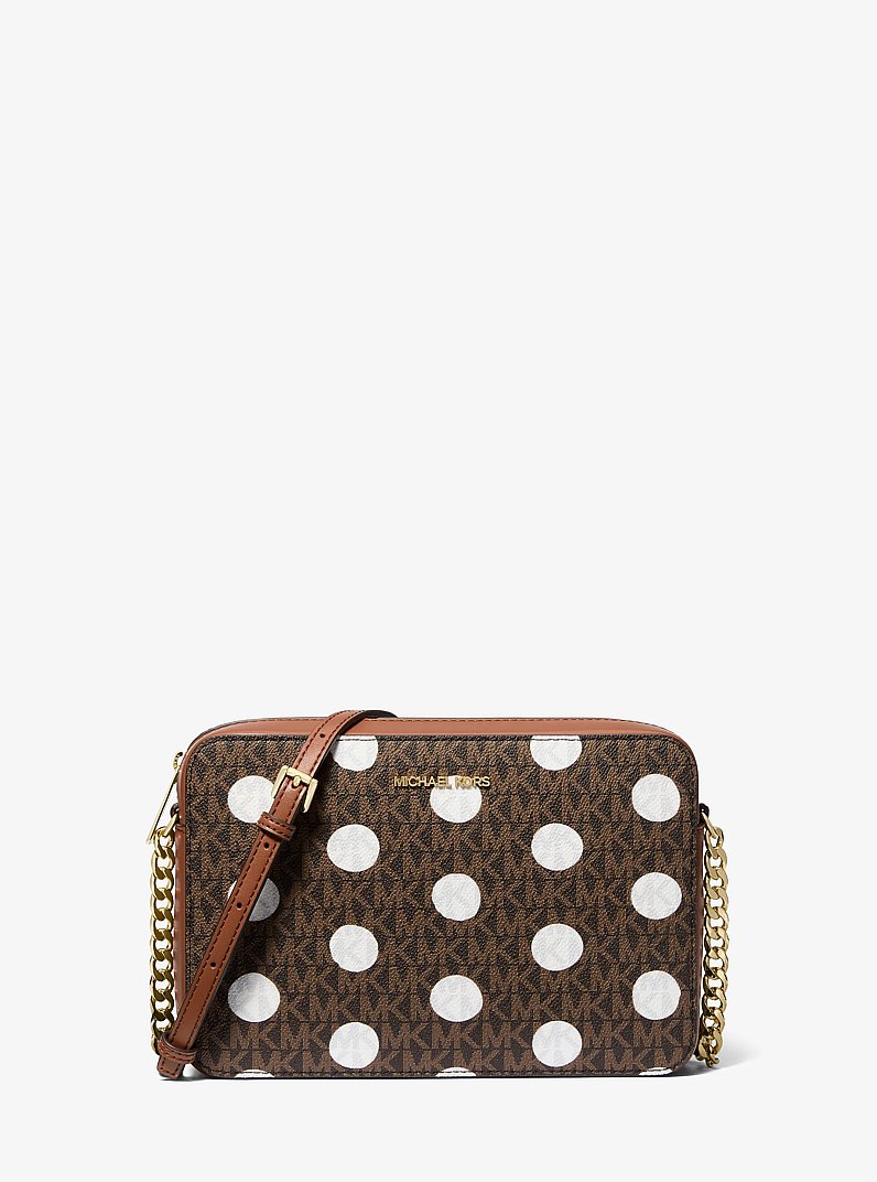 Jet Set Large Polka Dot Signature Logo Crossbody Bag in LUGGAGE | Michael Kors