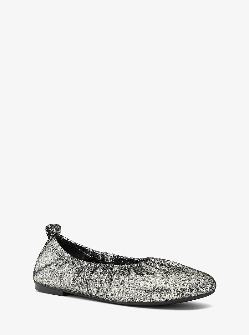 Bri Ruched Metallic Leather Ballet Flat in SILVER | Michael Kors