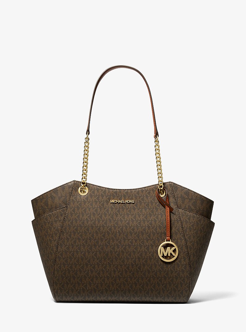 Jet Set Large Signature Logo Shoulder Bag in BROWN | Michael Kors