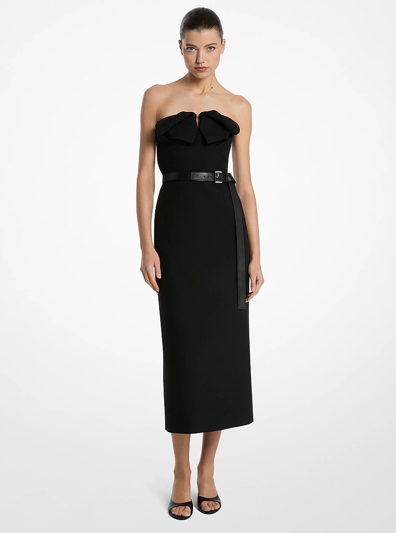 Wool Gabardine Origami Strapless Sheath Dress in BLACK | Michael Kors