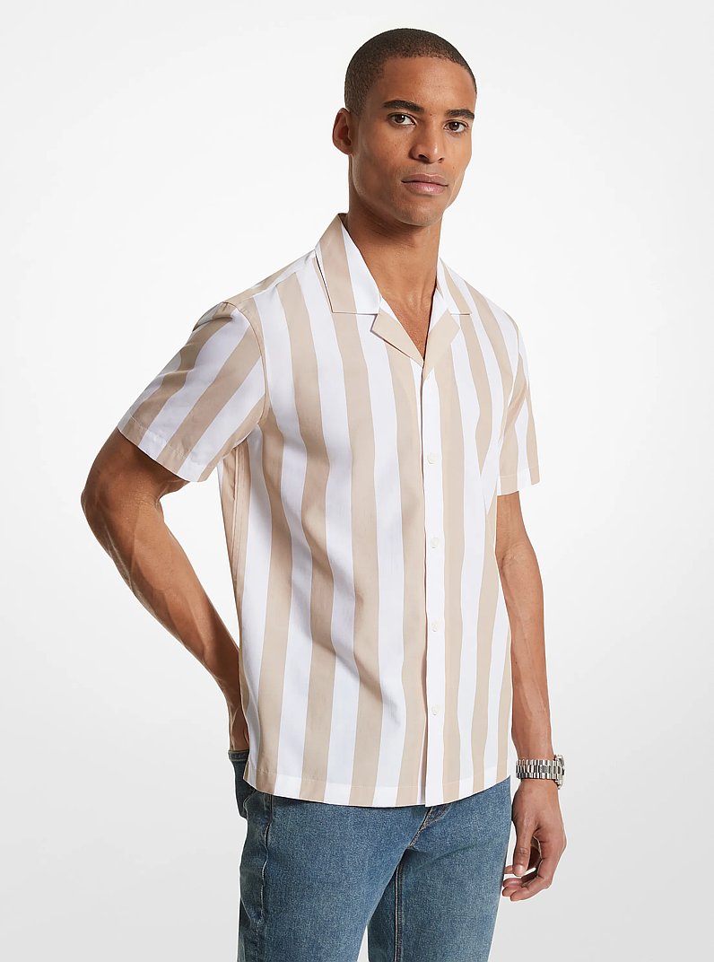Striped Cotton Blend Camp Shirt