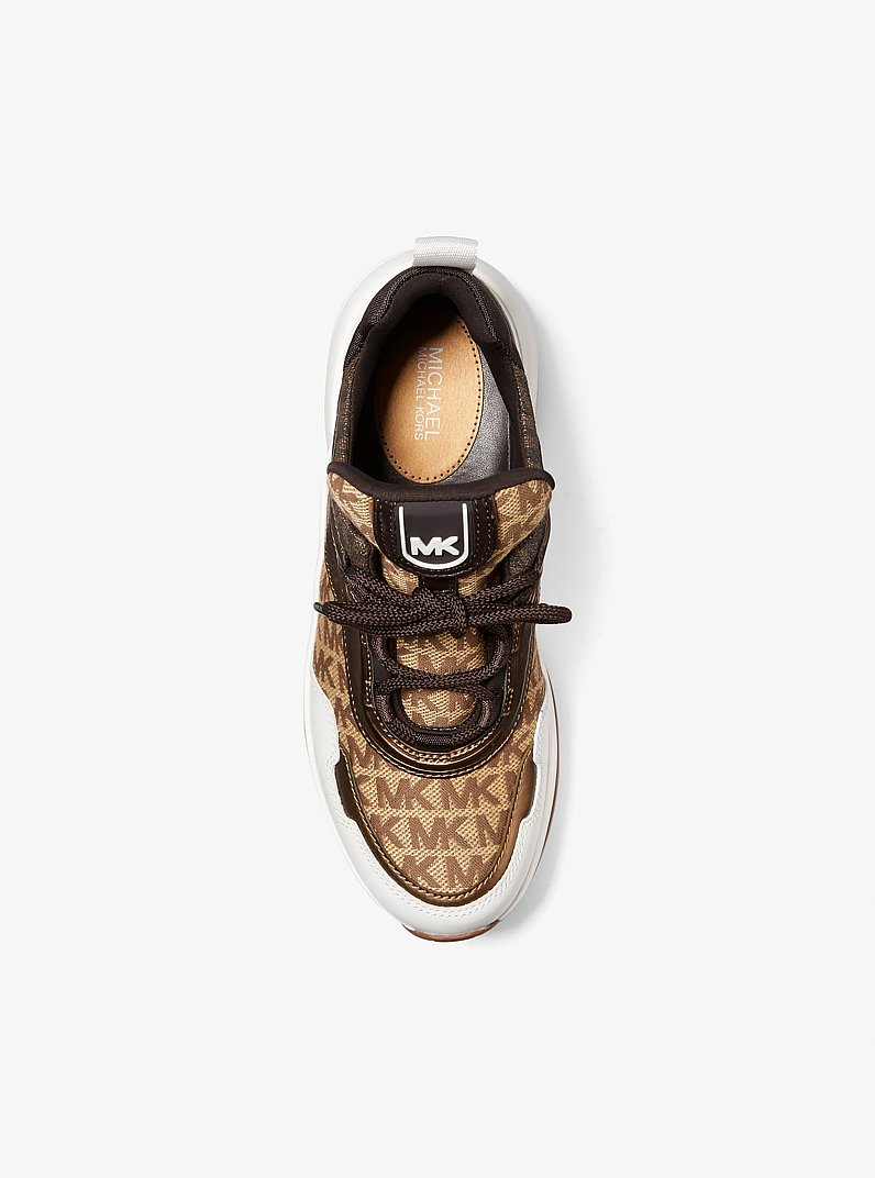 Olympia Logo Jacquard and Metallic Leather Trainer