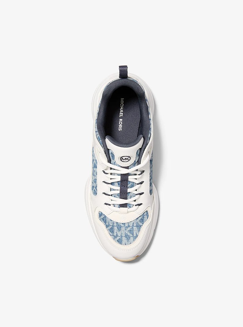 Bowie Signature Logo Print Denim Trainer in NEW HRZN WSH | Michael Kors