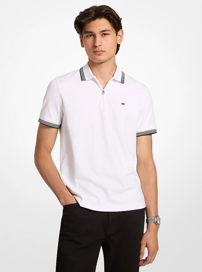 Polo en coton &agrave; fermeture &eacute;clair in BLANC | Michael Kors