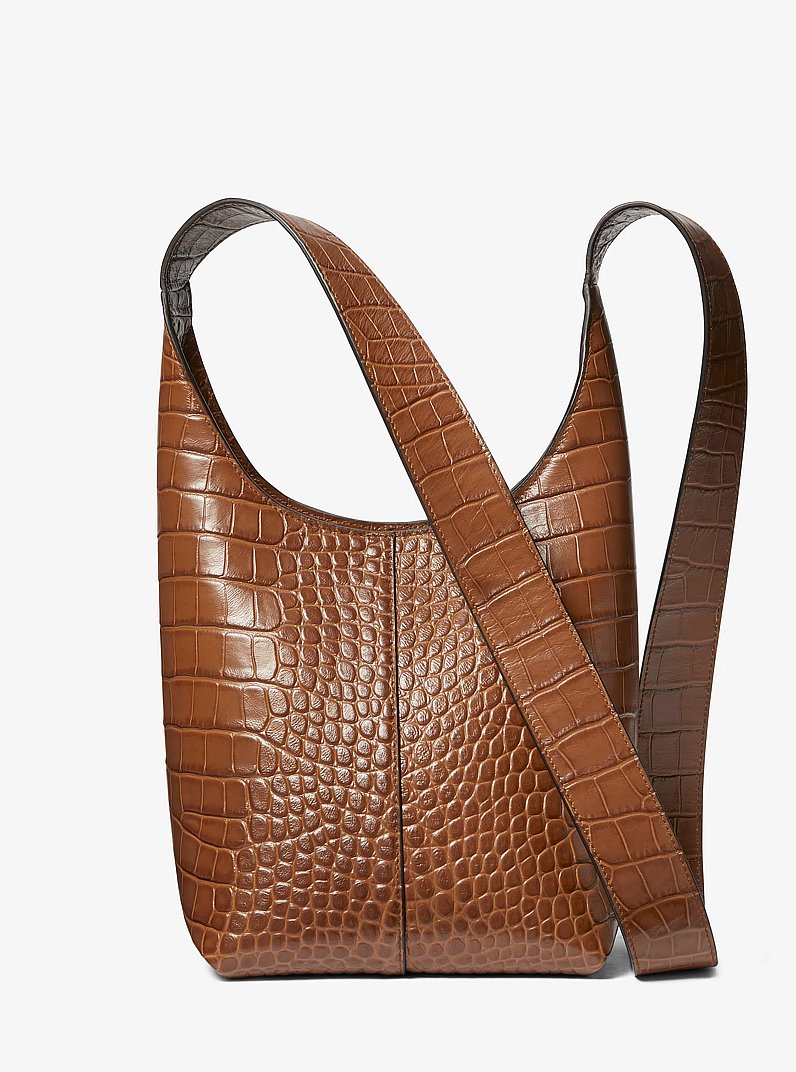 Borsa hobo Dede mini in pelle stampa coccodrillo in CASTAGNA | Michael Kors