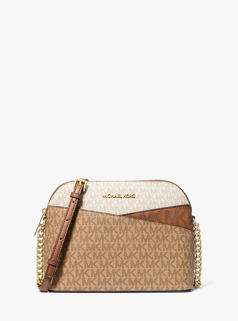 Jet Set Travel Medium Color-Block Signature Logo Crossbody Bag in CAMEL MLT | Michael Kors