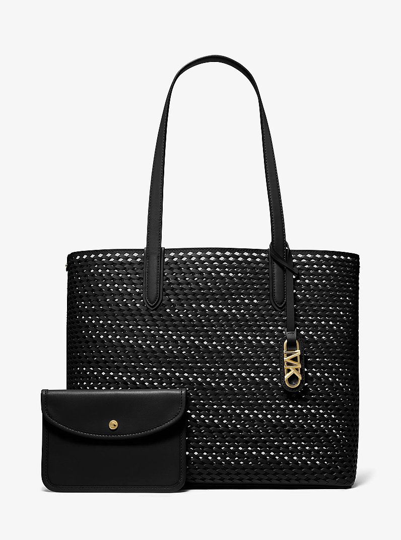 Eliza Extra-Large Hand-Woven Leather Tote Bag in BLACK - Sale