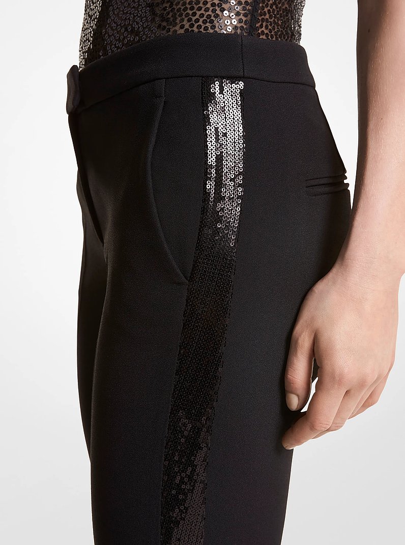 Haylee Hand-Embellished Sequin Double Crepe Sabl&eacute; Trousers in BLACK | Michael Kors