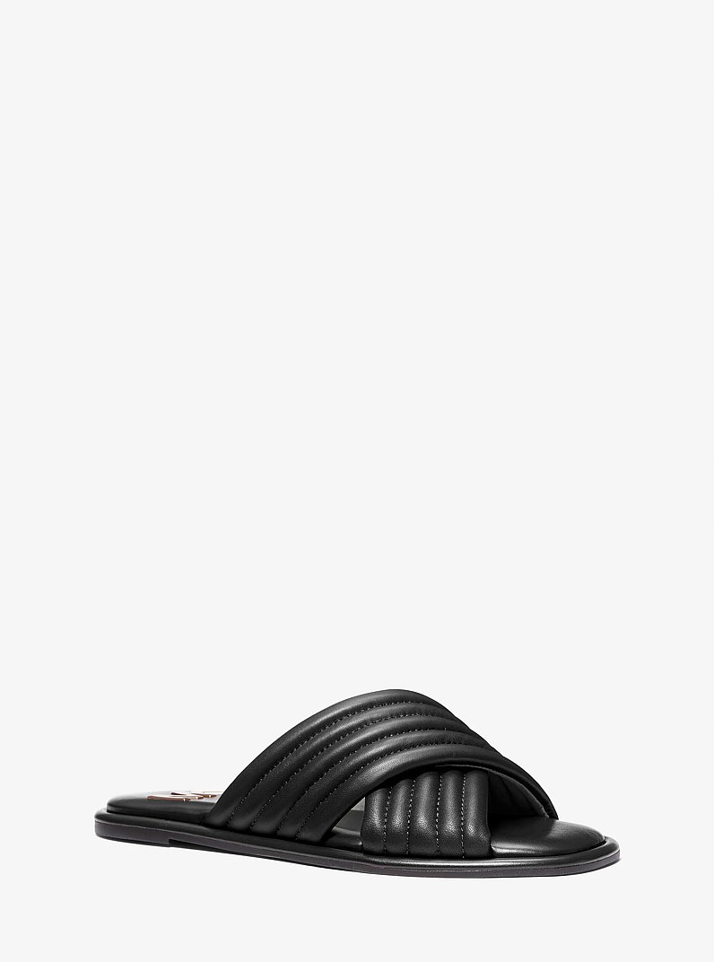 Portia Quilted Leather Slide Sandal in BLACK | Michael Kors
