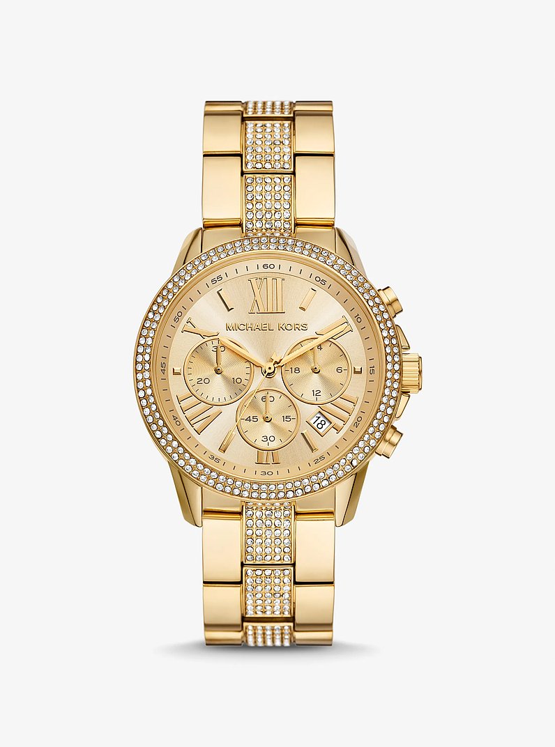 Oversized Brynn Pav&eacute; Gold-Tone Watch in GOLD | Michael Kors