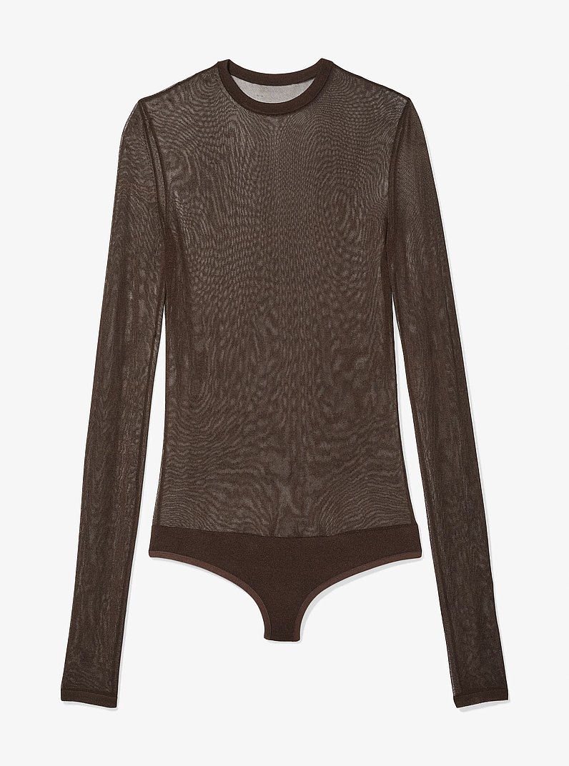 Superfine Sheer Viscose Bodysuit in CHOCOLATE | Michael Kors
