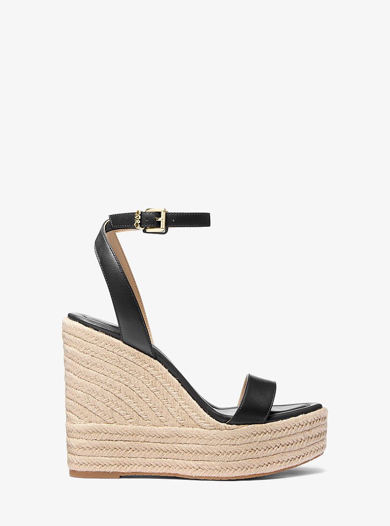 Leighton Leather Wedge Sandal in BLACK | Michael Kors