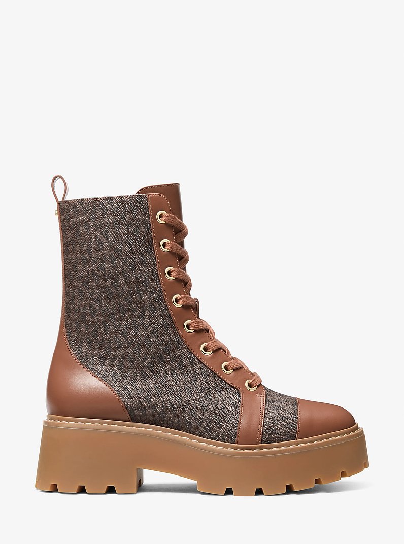 Blake Signature Logo and Leather Boot in BROWN | Michael Kors