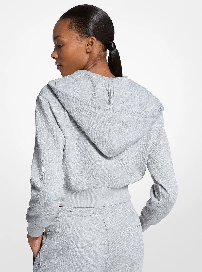 Hoodie court &agrave; fermeture &eacute;clair en jacquard &agrave; logo in GRIS PERLE | Michael Kors