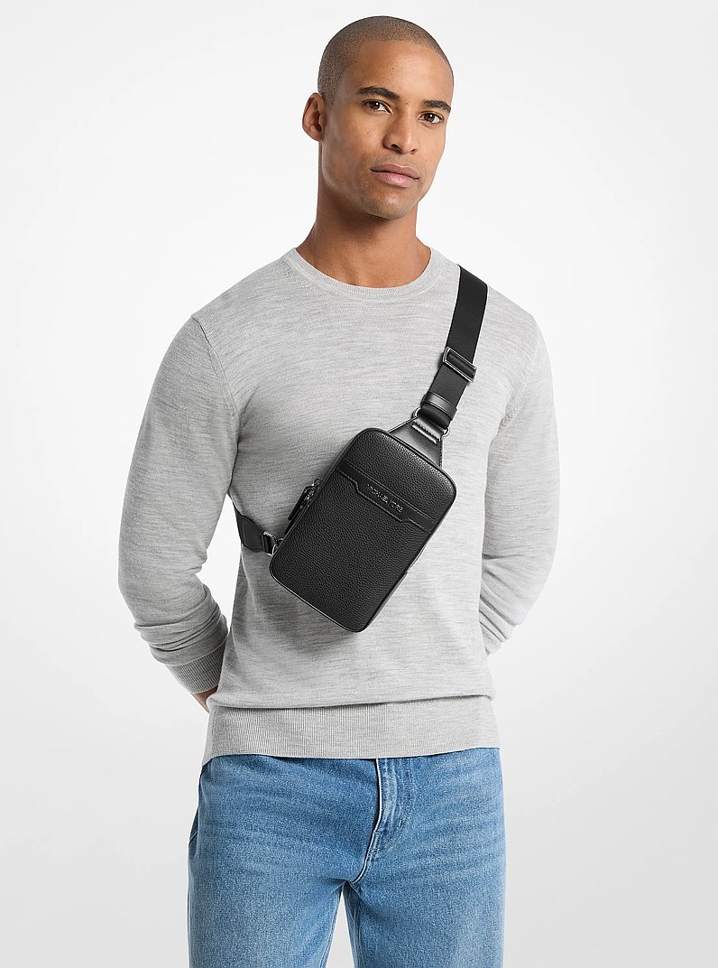 Cooper Medium Pebbled Leather Sling Pack in BLACK | Michael Kors