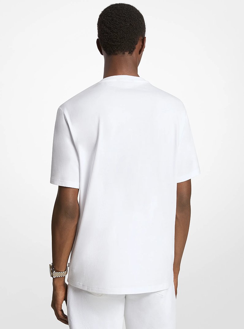 T-shirt in cotone con riga e stampa logo in BIANCO | Michael Kors