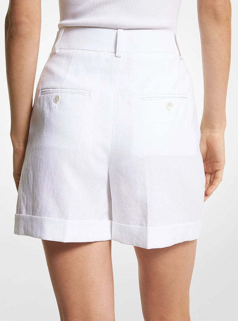 Linen Pleated Cuff Shorts in OPTIC WHITE | Michael Kors