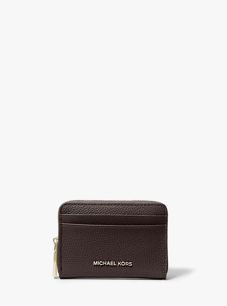 Jet Set Small Pebbled Leather Zip-Around Card Case in CHOCOLATE | Michael Kors