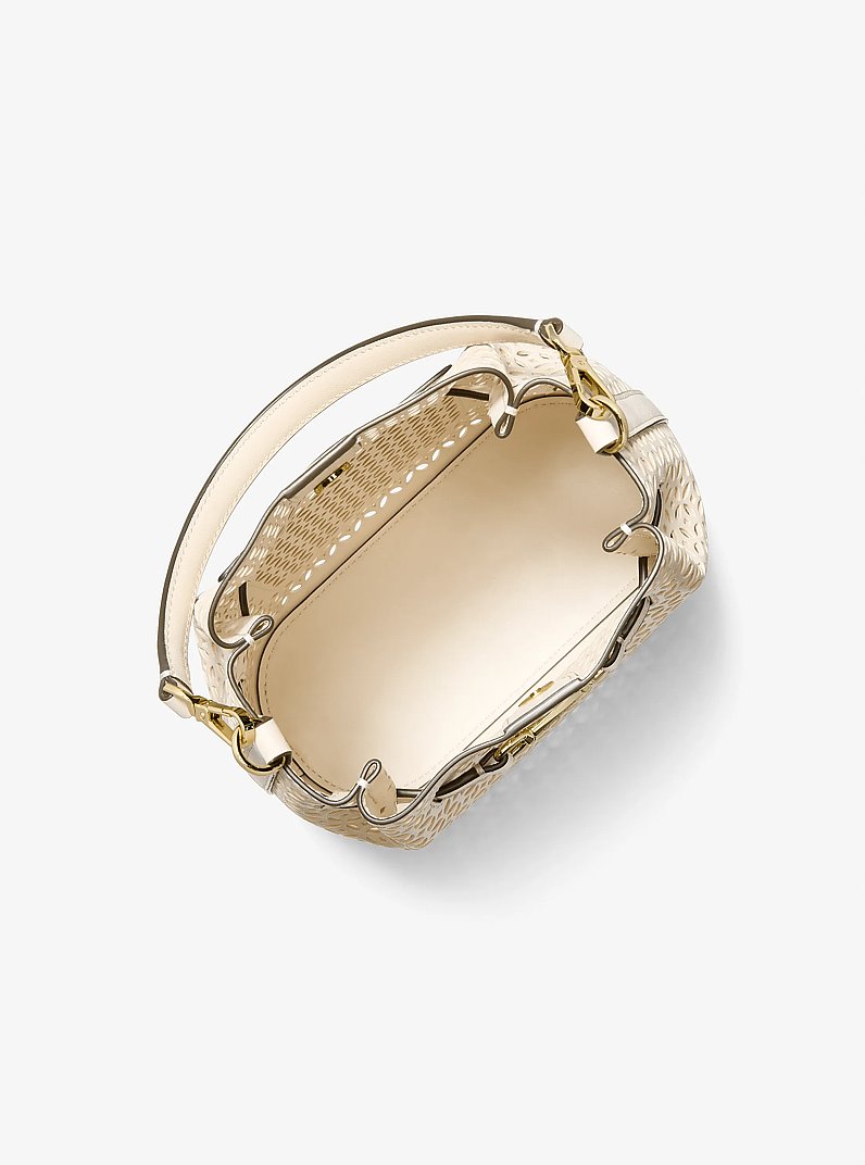 Carson Small Floral Laser Cut Bucket Crossbody Bag in LT CREAM | Michael Kors