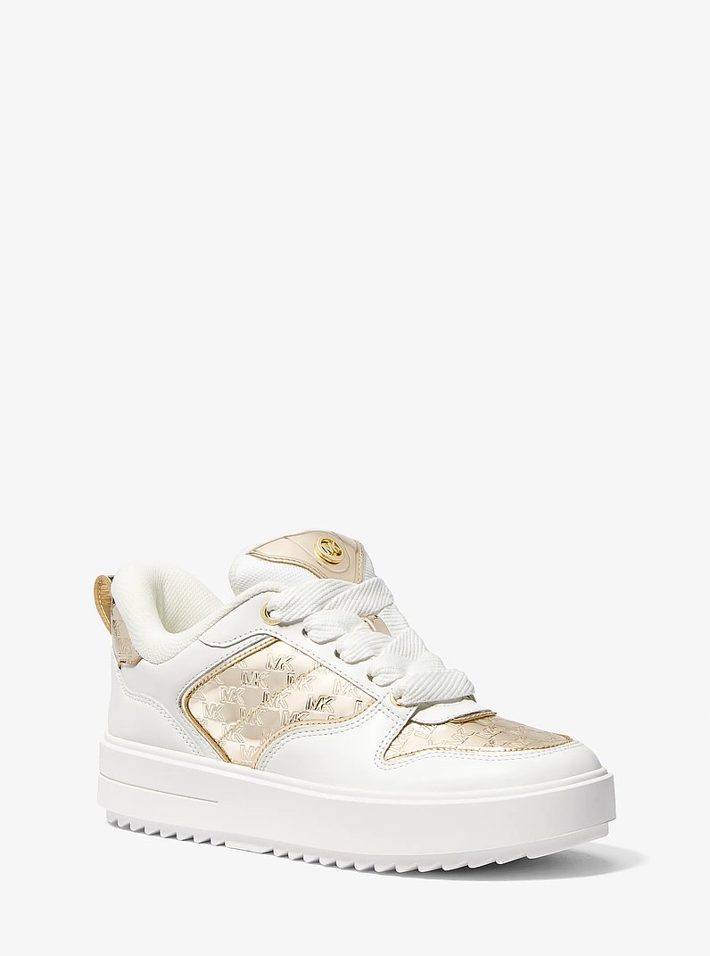 Logo Platform Sneakers in Metallic Ivory & Gold Alexander McQueen Larry White Gold Leather Platform Sneakers  main image 4