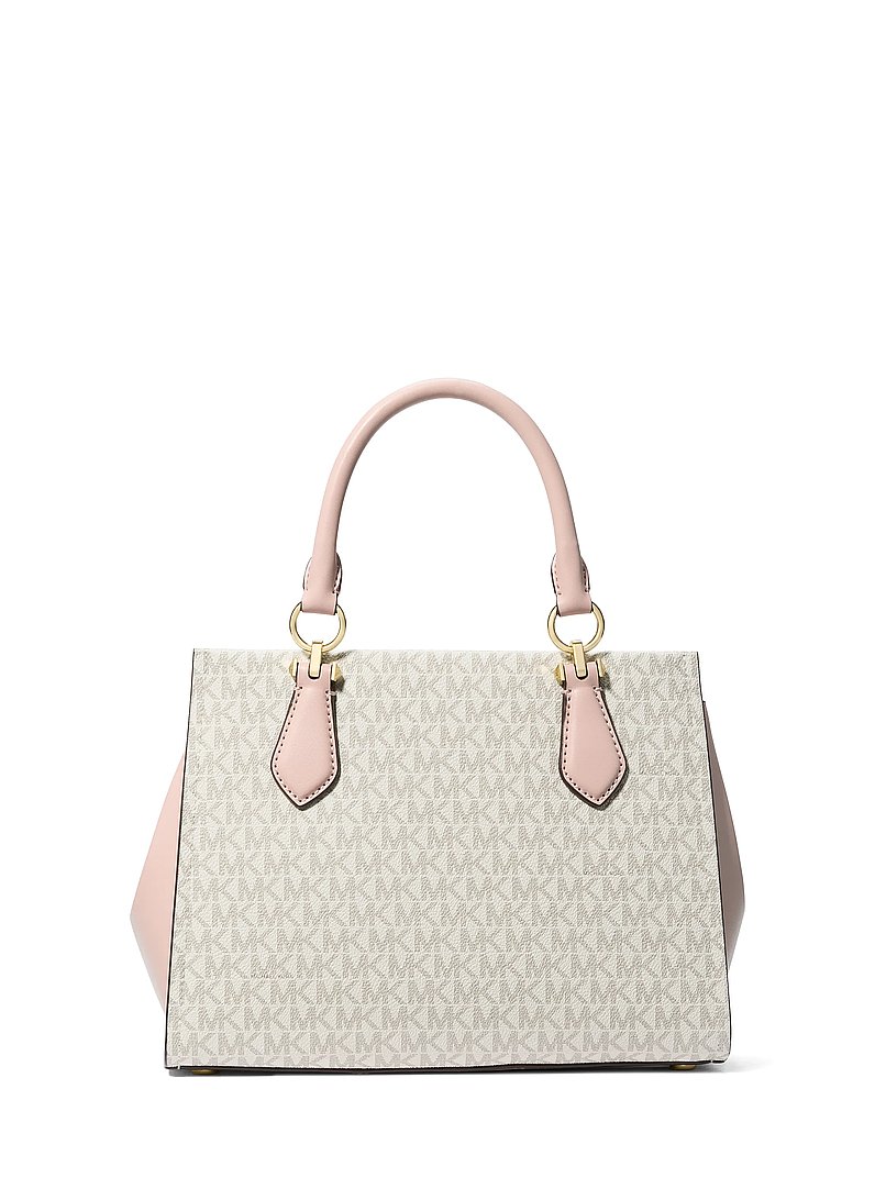 Bolso satchel Marilyn mediano a rayas con logotipo in VAINILLA/ROSA CLARO | Michael Kors