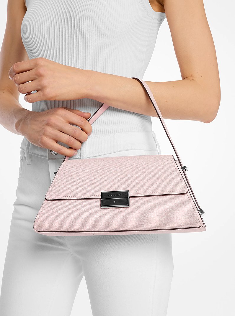 Lunar New Year Ludlow Medium Denim-Printed Leather Shoulder Bag in ROSEWATER | Michael Kors