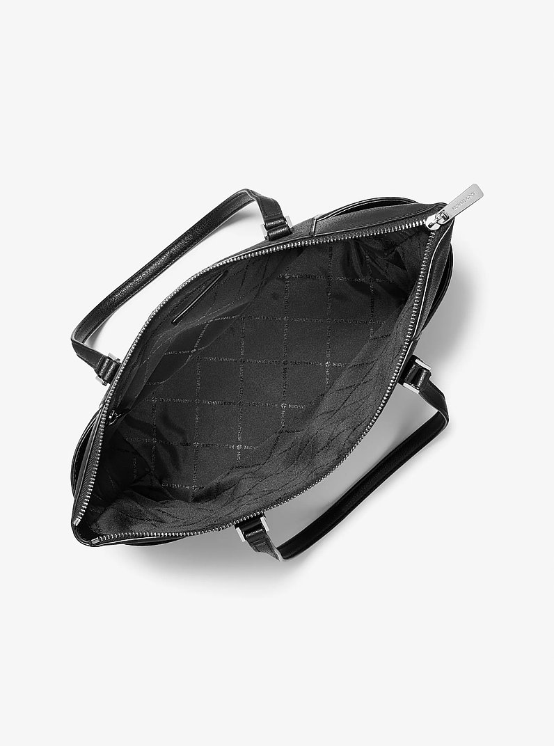 Charlotte Large Logo and Leather Top-Zip Tote Bag in BLACK | Michael Kors
