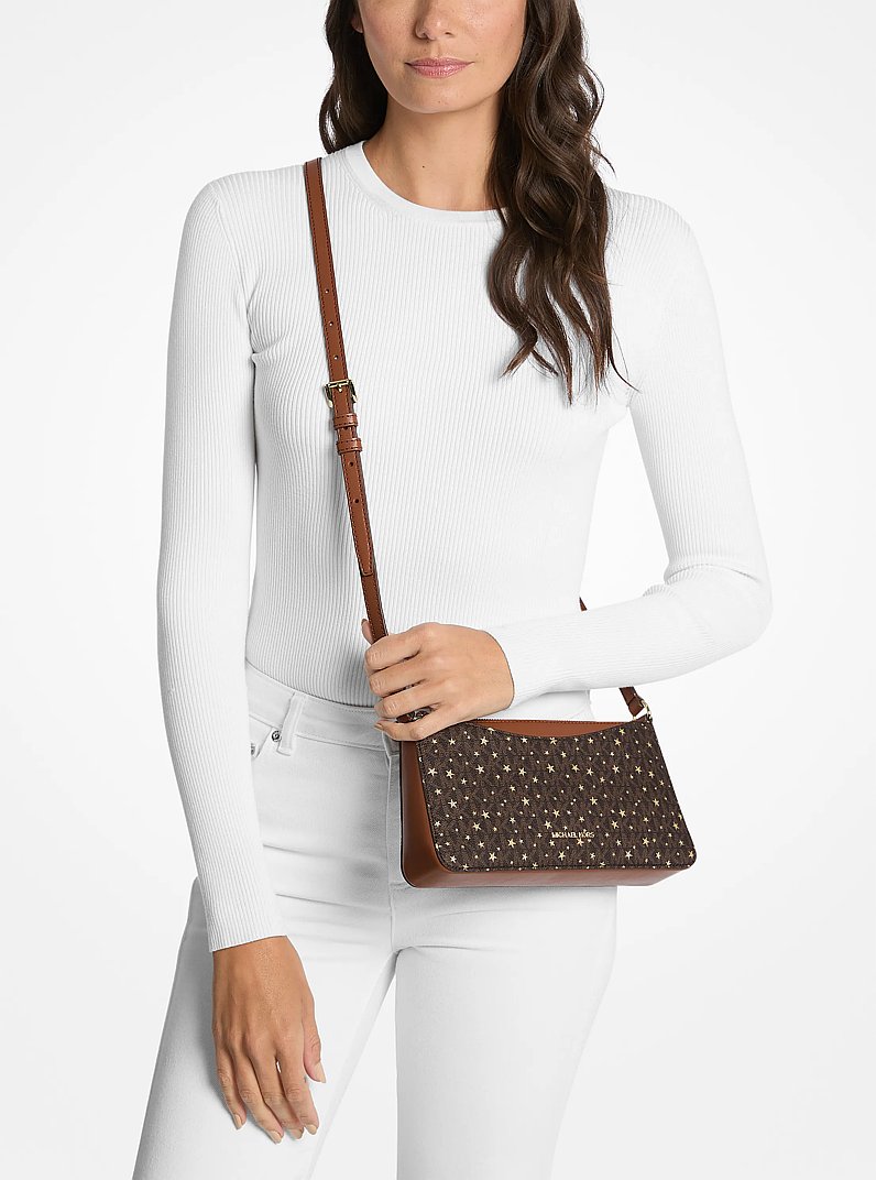Arden Medium Printed Signature Logo Crossbody Bag in BROWN | Michael Kors