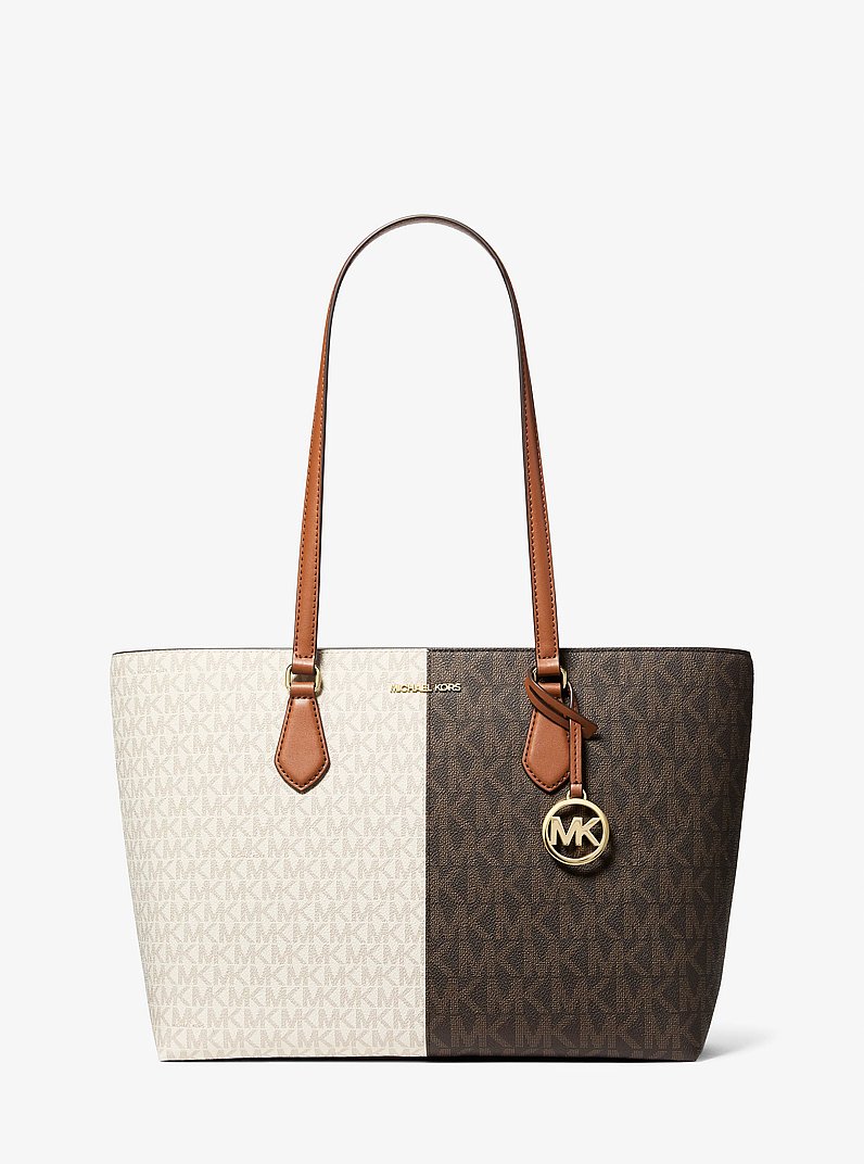 Sheila Large Two-Tone Signature Logo Tote Bag in MARR&Oacute;N MULTICOLOR | Michael Kors