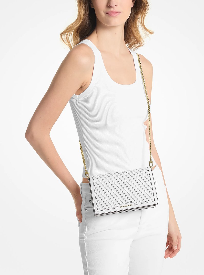 Jet Set Medium Woven Leather Crossbody Bag in OPTIC WHITE | Michael Kors