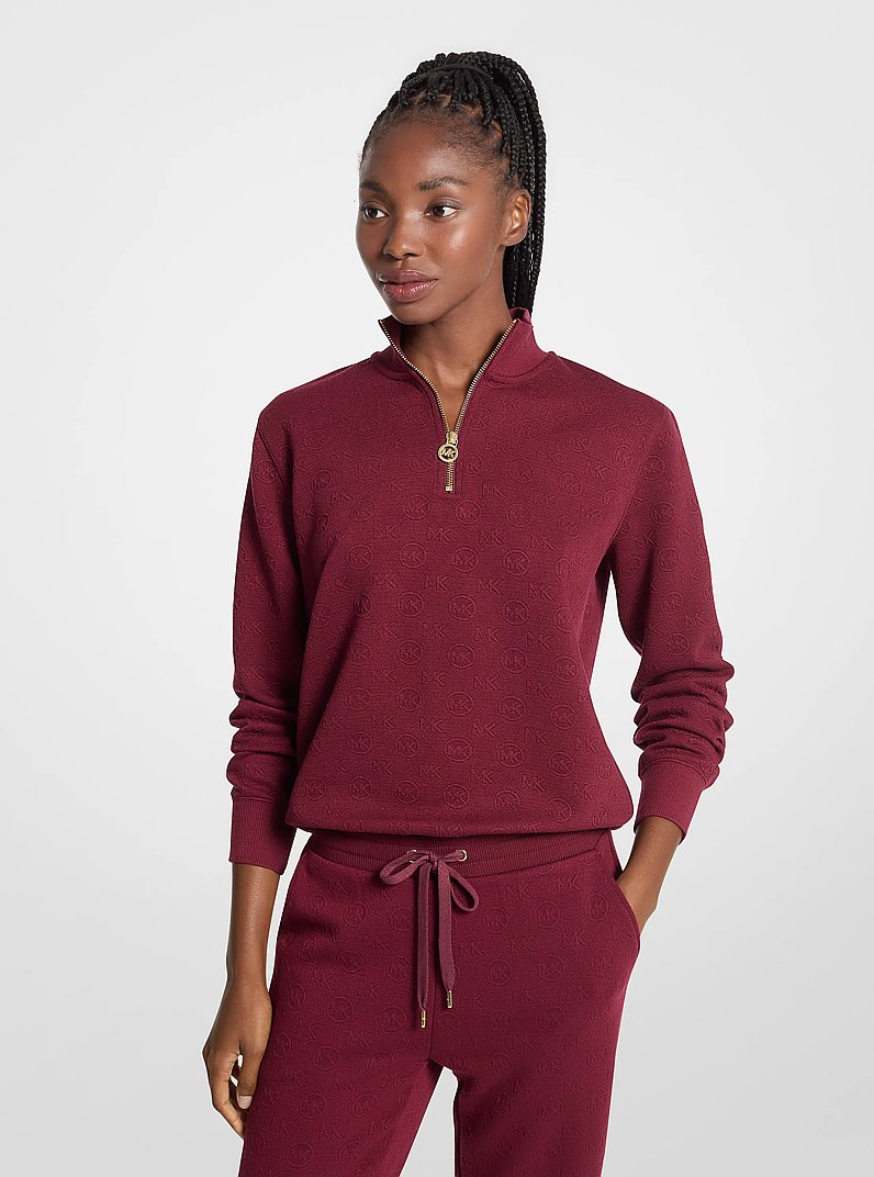 Logo Jacquard Quarter-Zip Sweater in BLACK - Sale | Michael Kors