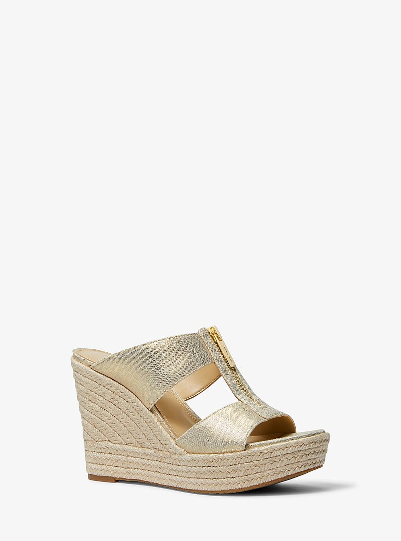 Bradley Metallic Canvas Wedge Sandal in PALE GOLD | Michael Kors