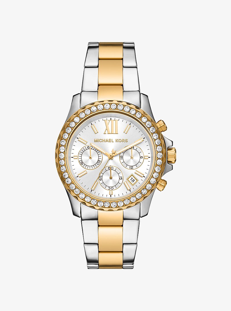 Oversized Everest Pav&eacute; Two-Tone Watch in TWO TONE | Michael Kors