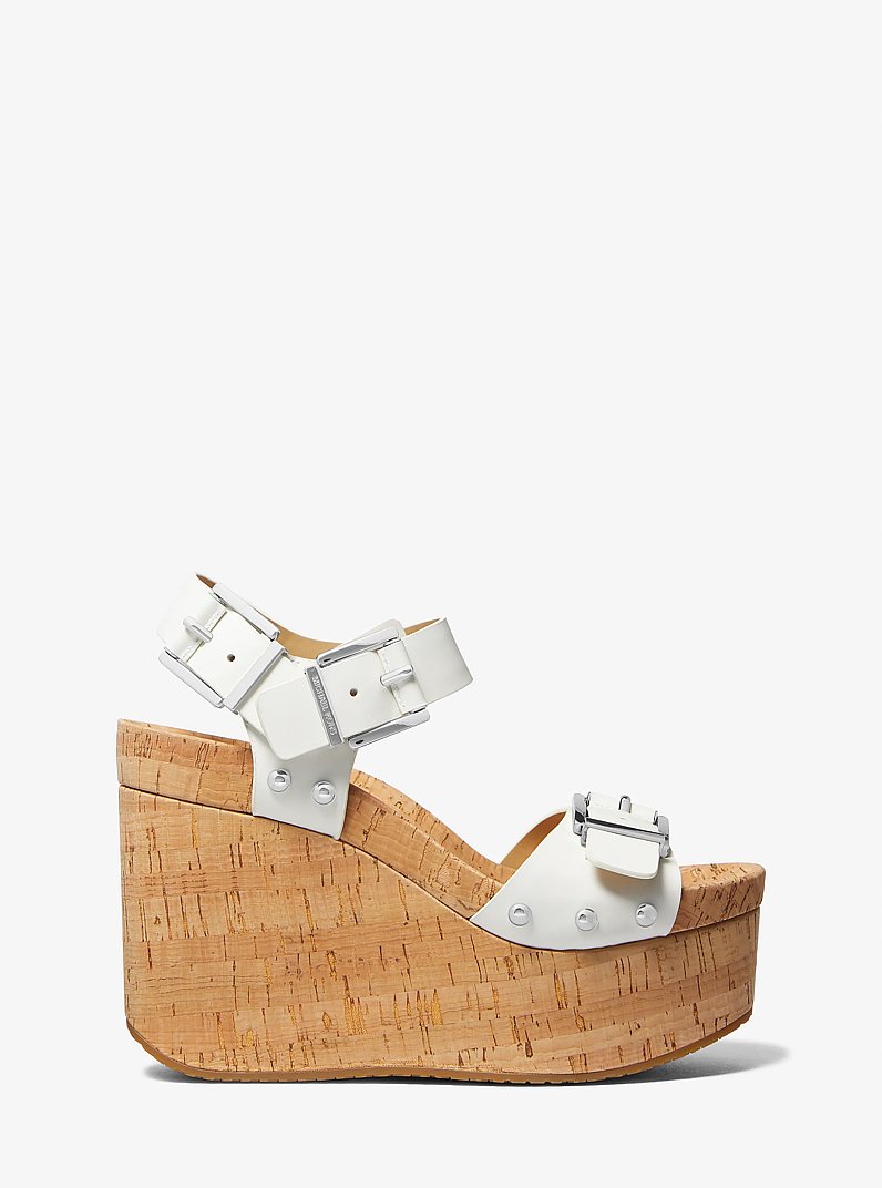 Colby Leather Wedge Sandal in OPTIC WHITE | Michael Kors