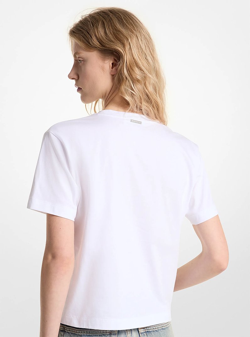 Embellished Logo Organic Cotton T-Shirt in WHITE | Michael Kors