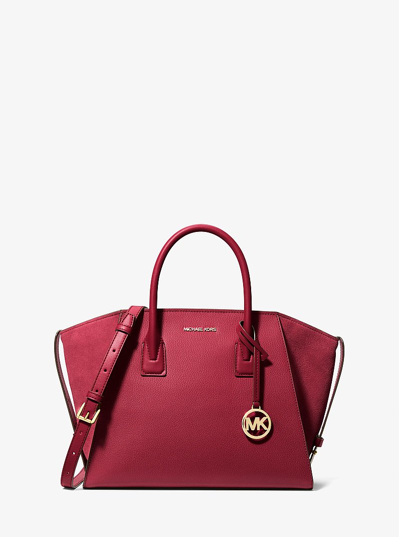 Avril Large Leather and Suede Satchel in CHERRY | Michael Kors