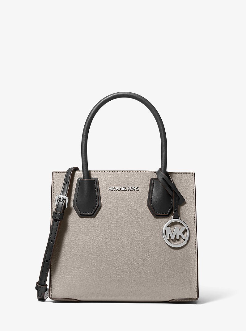 Mercer Medium Pebbled Leather Crossbody Bag in PEARL GREY/BLACK