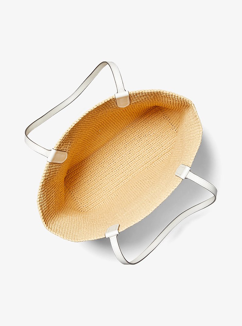 Tr&egrave;s grand sac fourre-tout Eliza en paille &agrave; logo Empire in NATUREL/BLANC OPTIQUE | Michael Kors