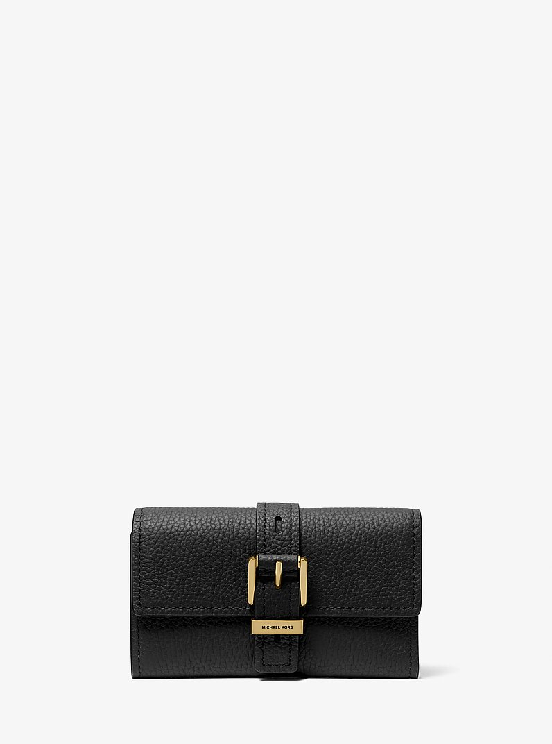Nolita Medium Pebbled Leather Tri-Fold Wallet in BLACK | Michael Kors