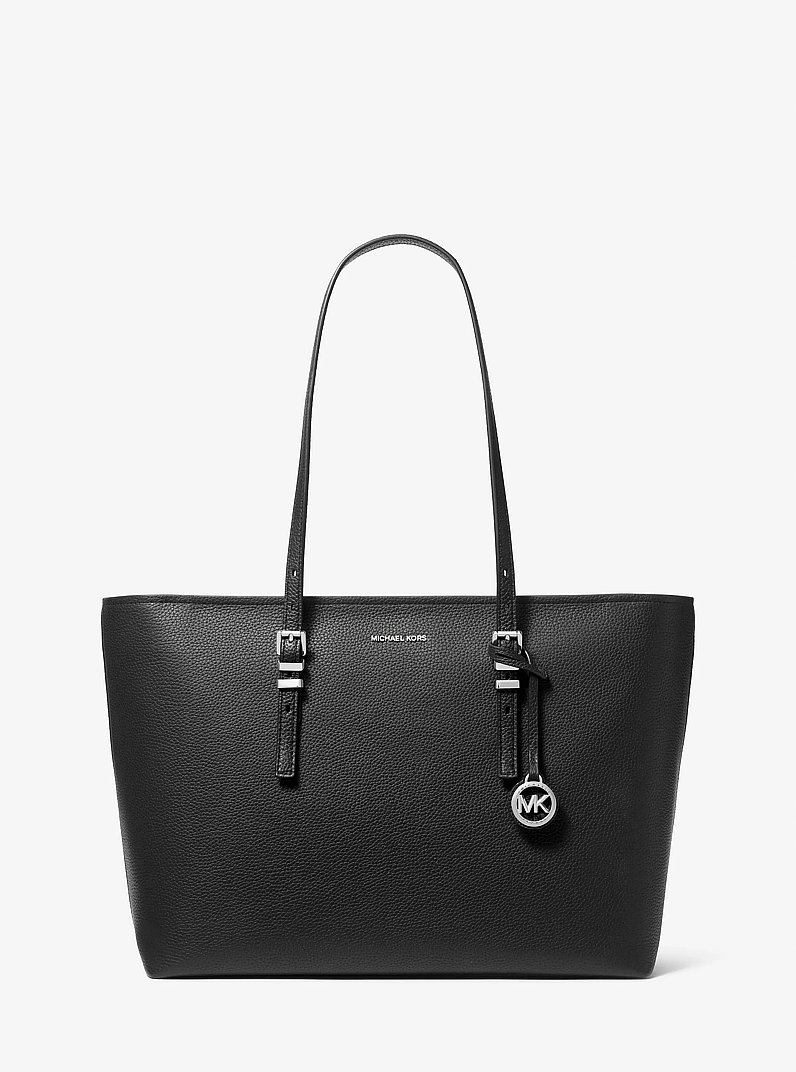 Quinn Large Pebbled Leather Tote Bag in BLACK | Michael Kors