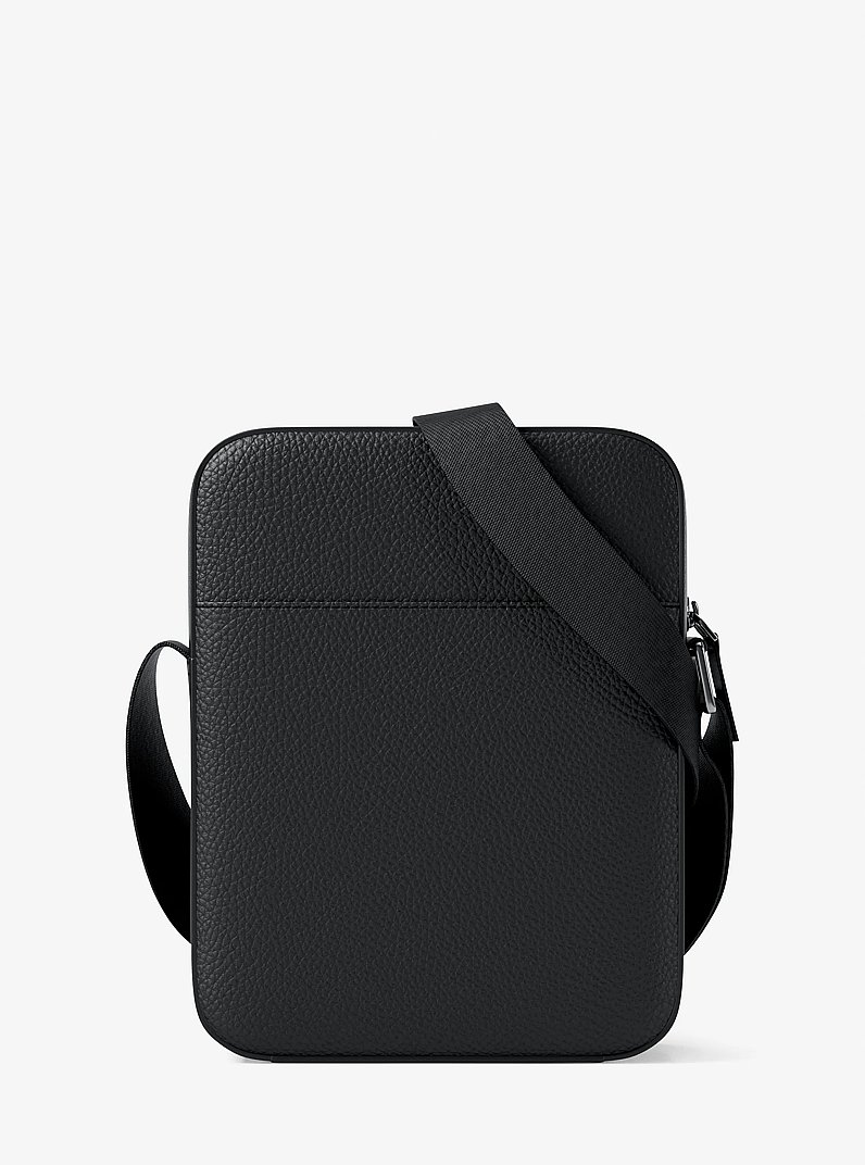 Cooper Logo Embossed Pebbled Leather Messenger Bag in BLACK | Michael Kors
