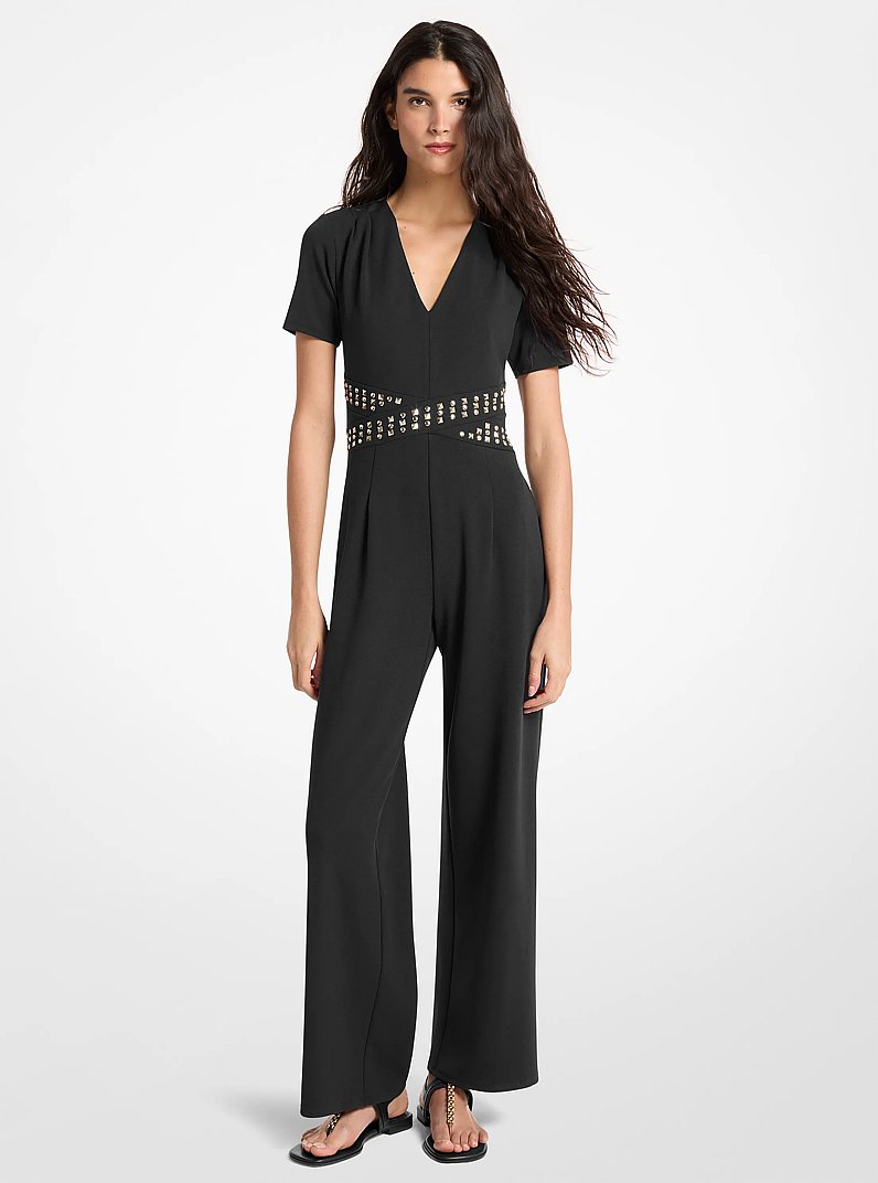 Studded Scuba Crepe Jumpsuit in BLACK | Michael Kors