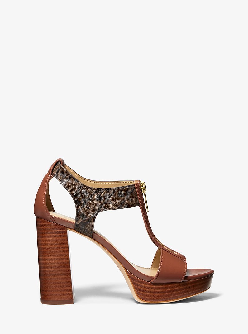 Berkley Empire Signature Logo and Leather Block-Heel Sandal