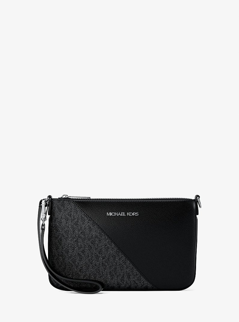Jet Set Travel Small Signature Logo and Smooth Wristlet in BLACK | Michael Kors