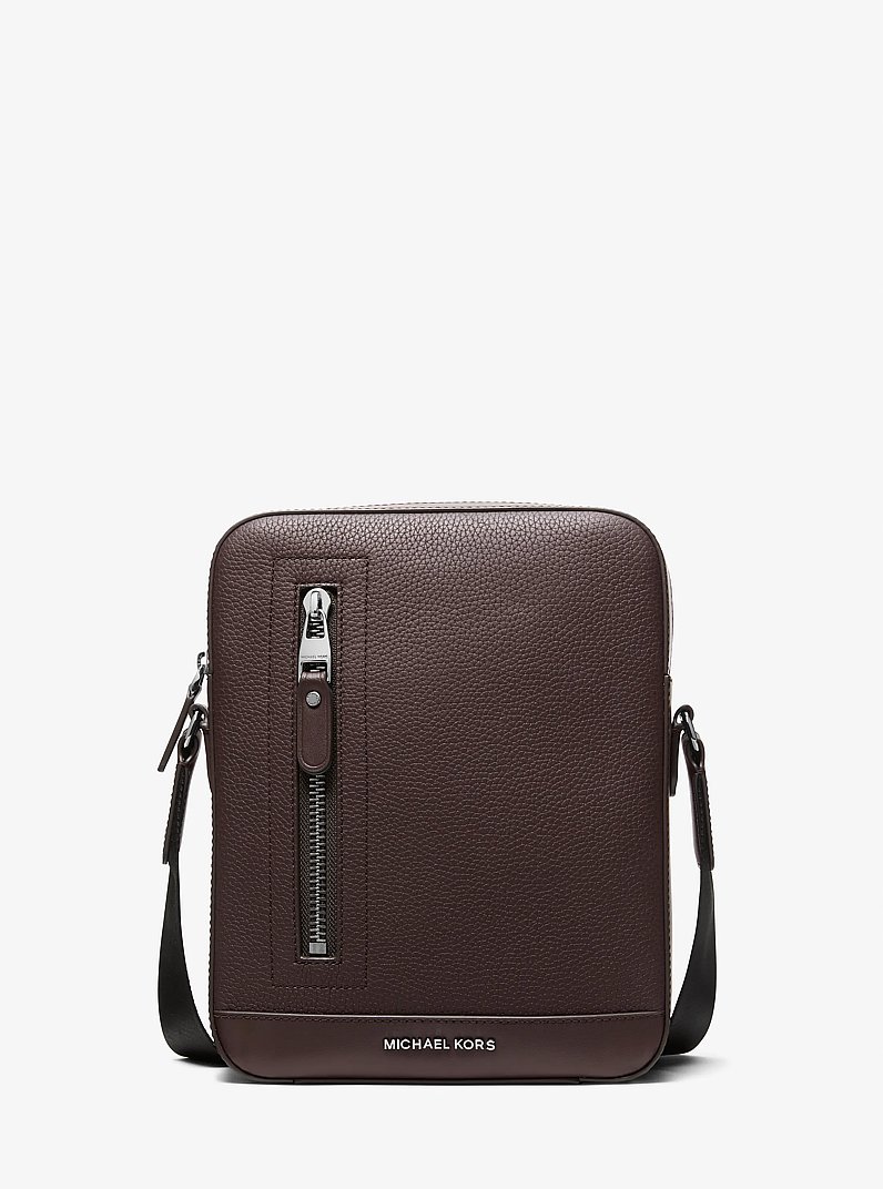 Hudson Pebbled Leather Flight Bag in CHOCOLATE | Michael Kors